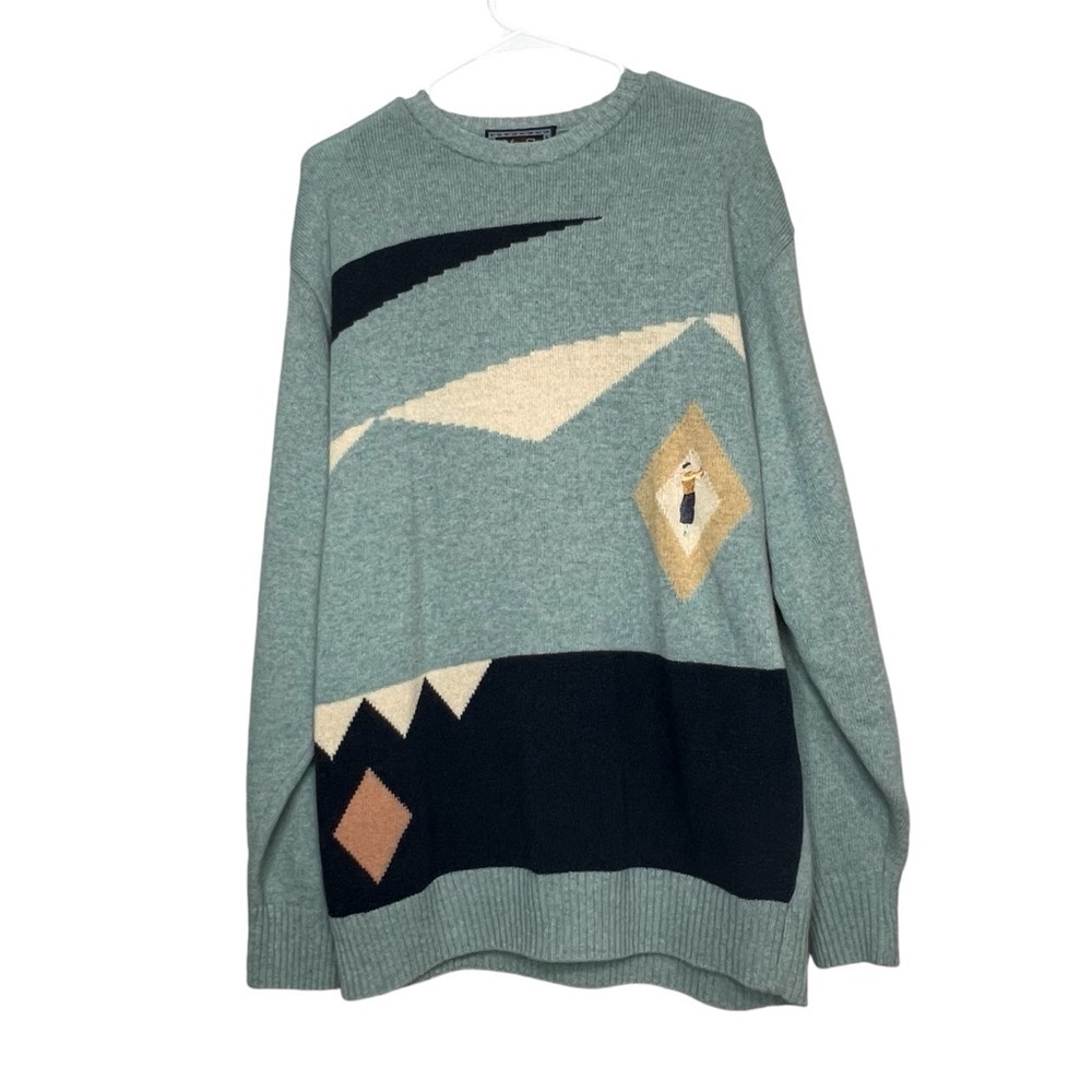 Vintage Crewneck Sweater Golf Novelty Mens Size M Lambswool Blend MOG Blue